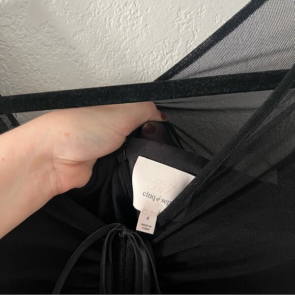 Cinq À Sept Grant Black Ruched Mesh Mini Dress - Picture 7 of 7